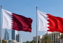 Qatar flag vs Bahrain flag showing the differences in color, serrations and design