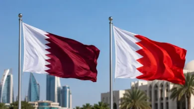 Qatar flag vs Bahrain flag showing the differences in color, serrations and design