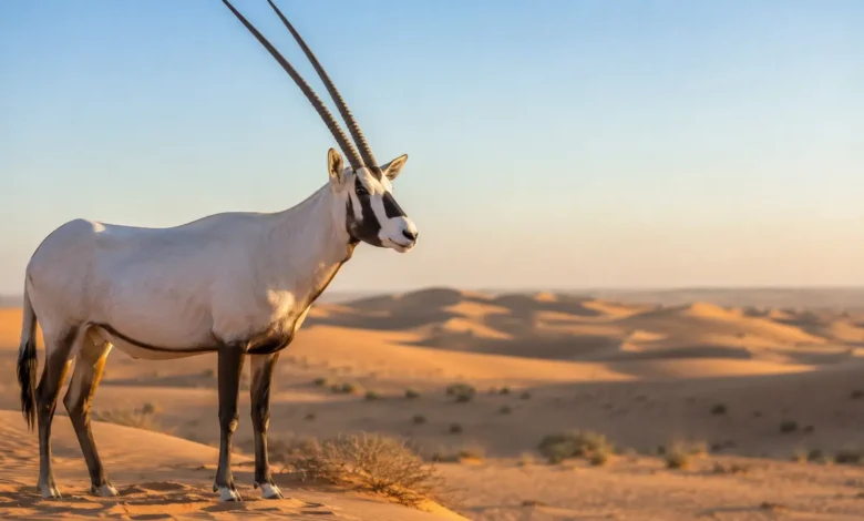 Arabian Oryx Qatar national animal in desert