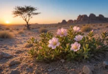 Qataf flower growing in the Qatar desert during golden hour