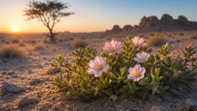 Qataf flower growing in the Qatar desert during golden hour
