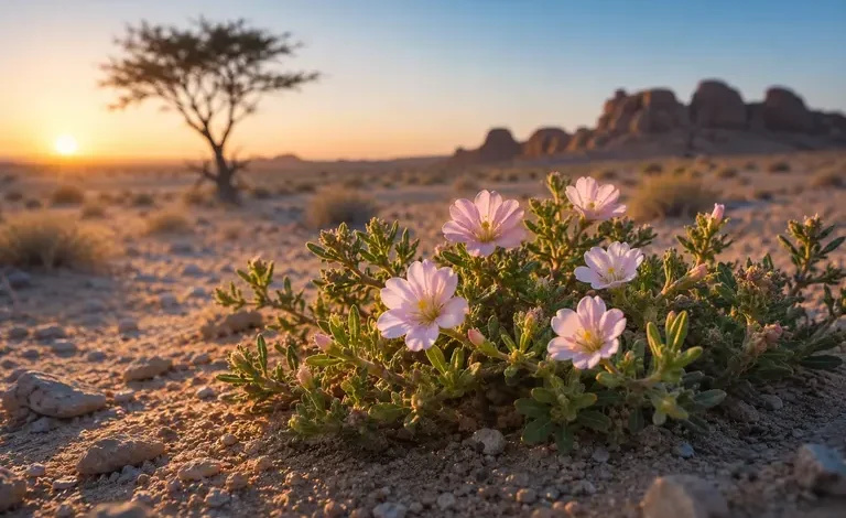 Qataf flower growing in the Qatar desert during golden hour