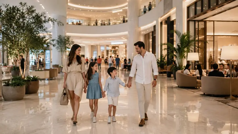 Family enjoying a day at Place Vendôme Mall in Lusail