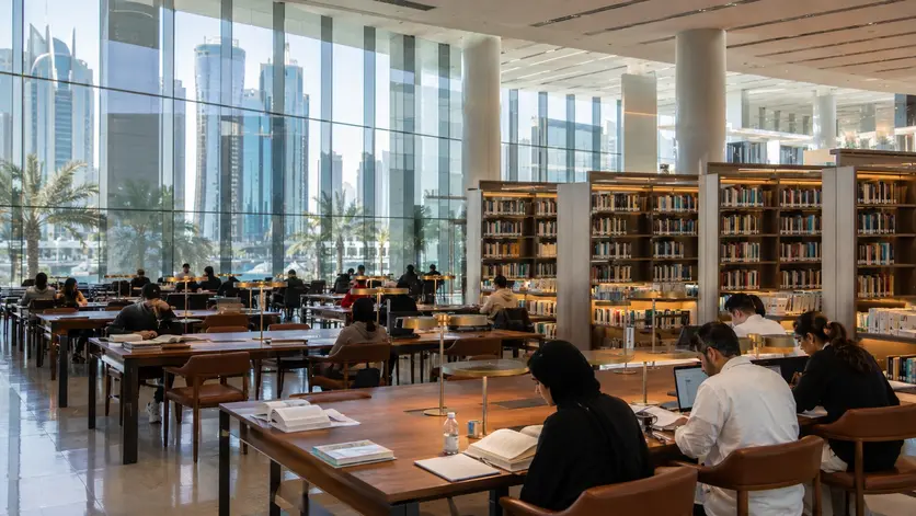 Modern library in Doha with quiet study spaces