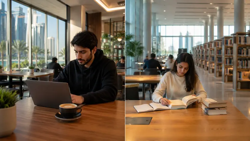 Study café and library comparison in Doha