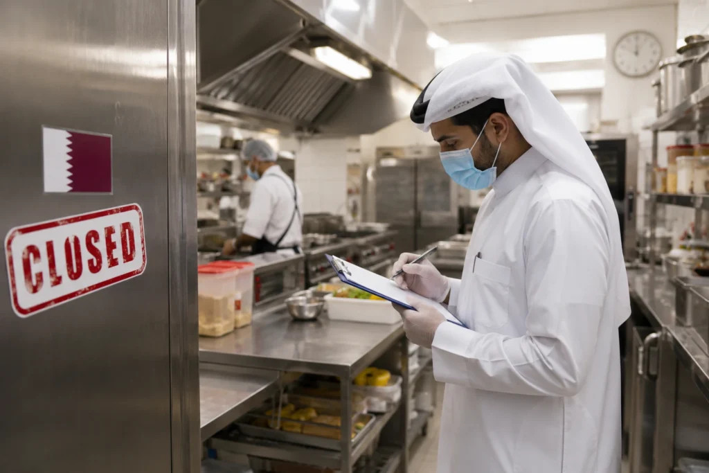 Qatar food safety inspector conducting a restaurant kitchen
