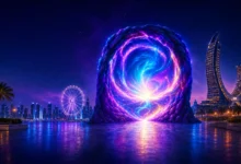 ColorVerse Experience Qatar with children entering a colorful magical portal.