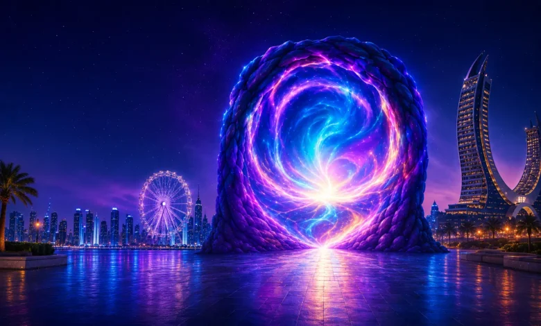ColorVerse Experience Qatar with children entering a colorful magical portal.