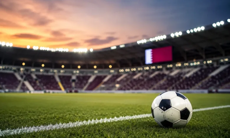 Qatar Football Association stadium during a football match showcasing virtual advertising technology on digital pitch-side boards in Qatar.