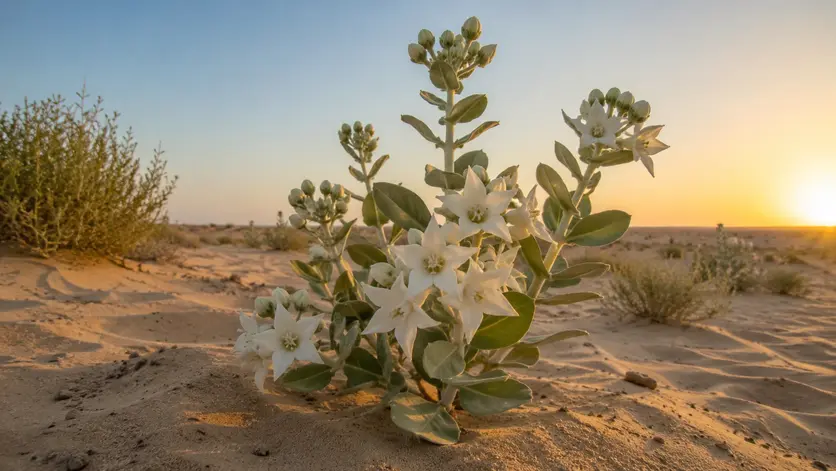 Qataf flower growing in the Qatar desert during golden hour