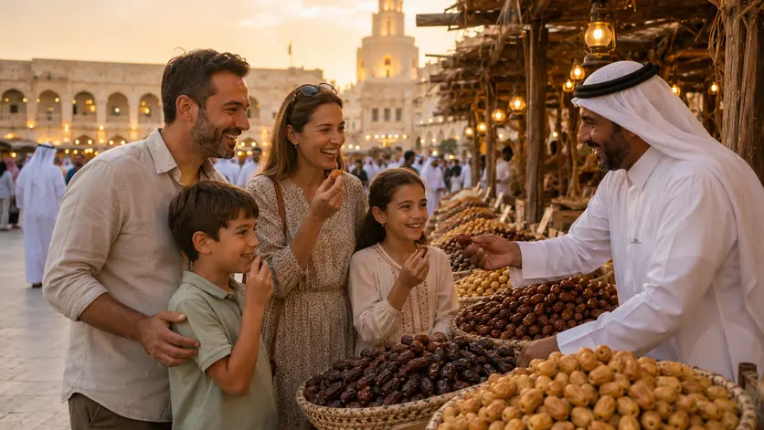 Family enjoying the Local Dates Festival at Souq Waqif in Doha