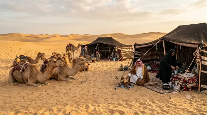 Traditional Bedouin life representing the history of Qatari culture
