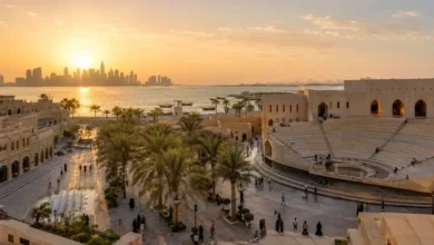 Katara Cultural Village Doha waterfront with amphitheatre and traditional architecture