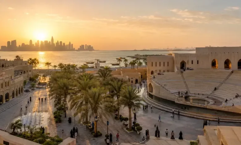 Katara Cultural Village Doha waterfront with amphitheatre and traditional architecture