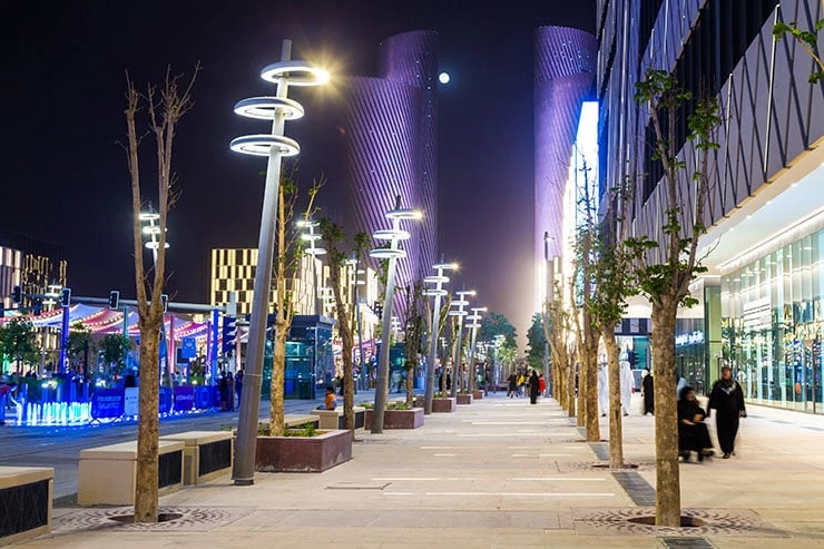 Lusail Boulevard with modern architecture and pedestrians