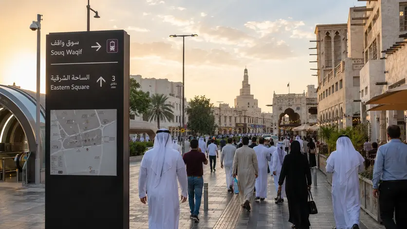 Visitors walking from Souq Waqif Metro Station to the Local Dates Festival