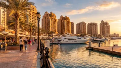 Luxury waterfront at The Pearl Qatar Doha with Porto Arabia Marina